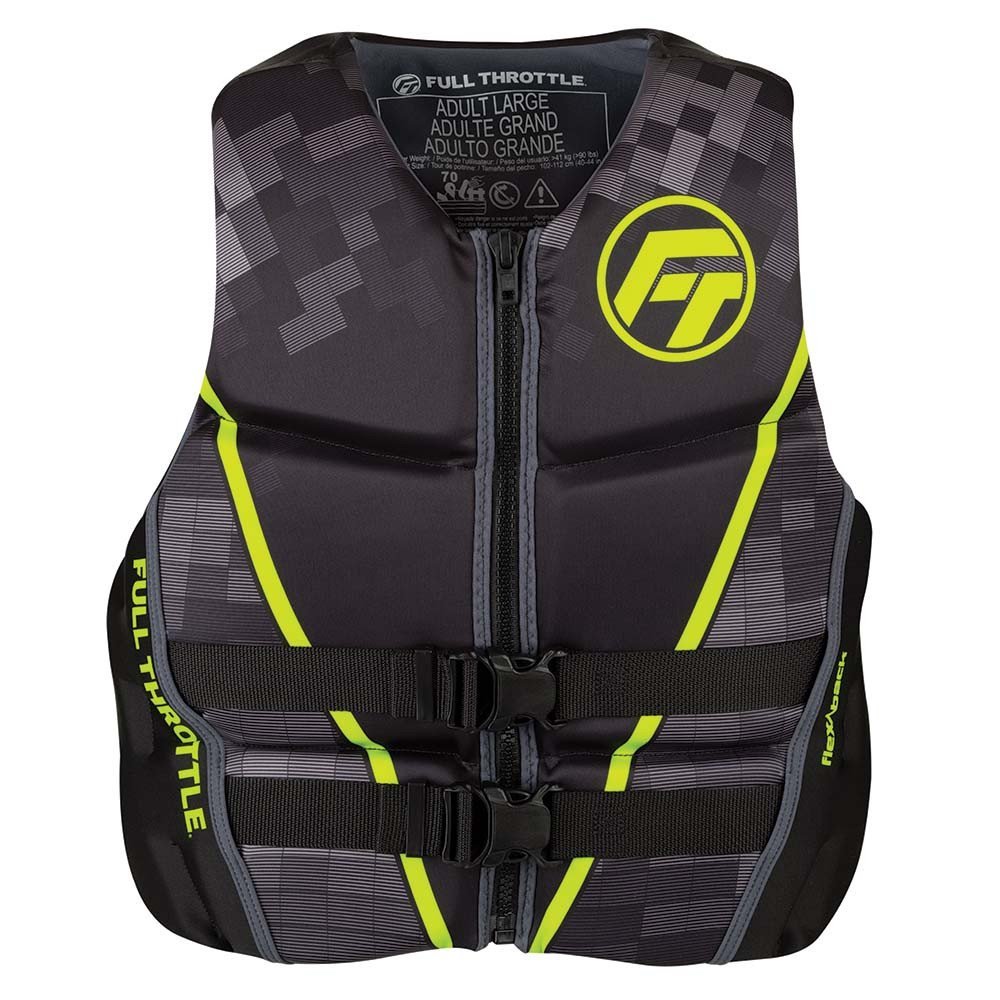 Full Throttle Men's Rapid - Dry Flex - Back Life Jacket - L - Black/Green - The Online Fishing Store