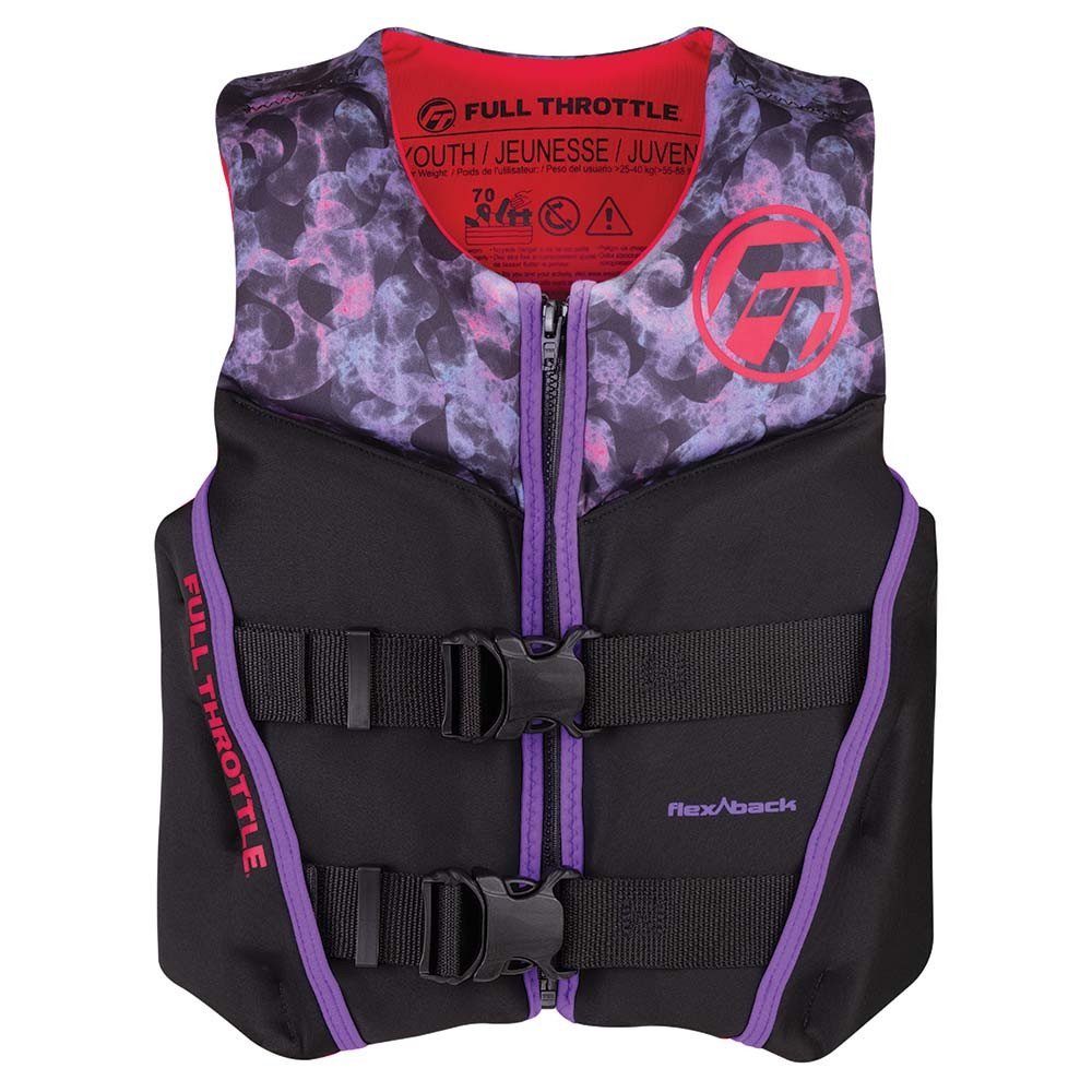 Full Throttle Youth Rapid - Dry Flex - Back Life Jacket - Pink/Black - The Online Fishing Store
