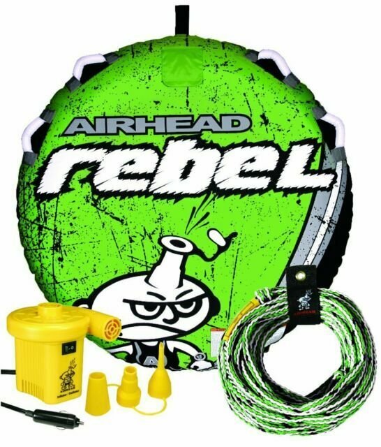 Airhead Rebel Towable Kit, 1 Rider Towable Tube With Rope And Pump