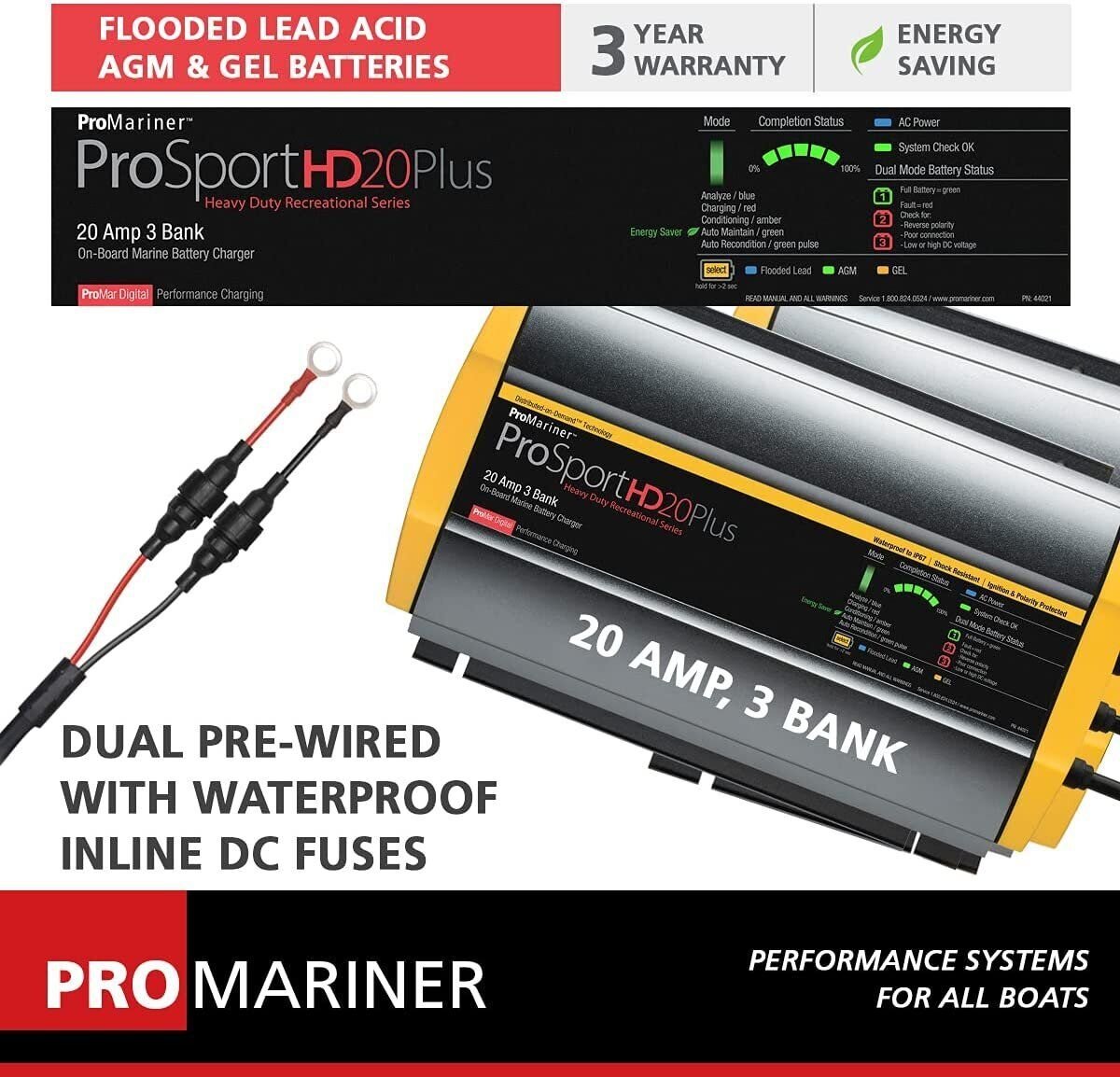 ProMariner ProSportHD 20 Plus Gen 4 - 20 Amp - 3 Bank Battery Charger 44021