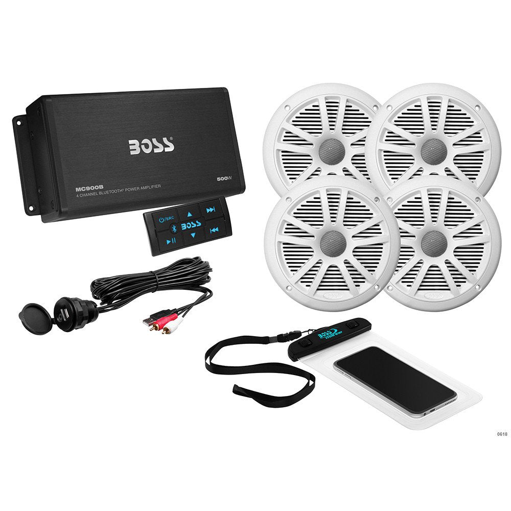 Boss Audio 4 Channel Amplifier & 2 Pairs of 6.5" Speaker Kit - White