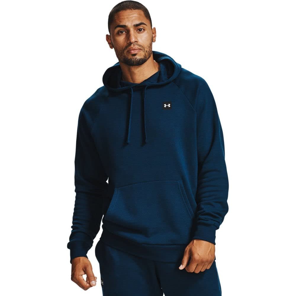 Under Armour Mens Rival Fleece Hoodie , Academy Blue (408)/Onyx Large
