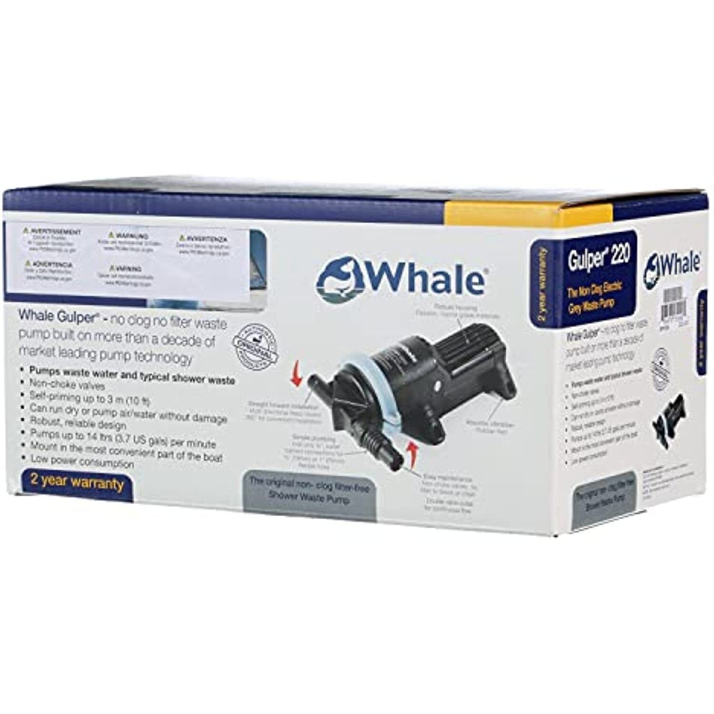 Whale Gulper 220 Grey Waste Pump 24V – Marine RV Shower Bilge Drain – BP1554