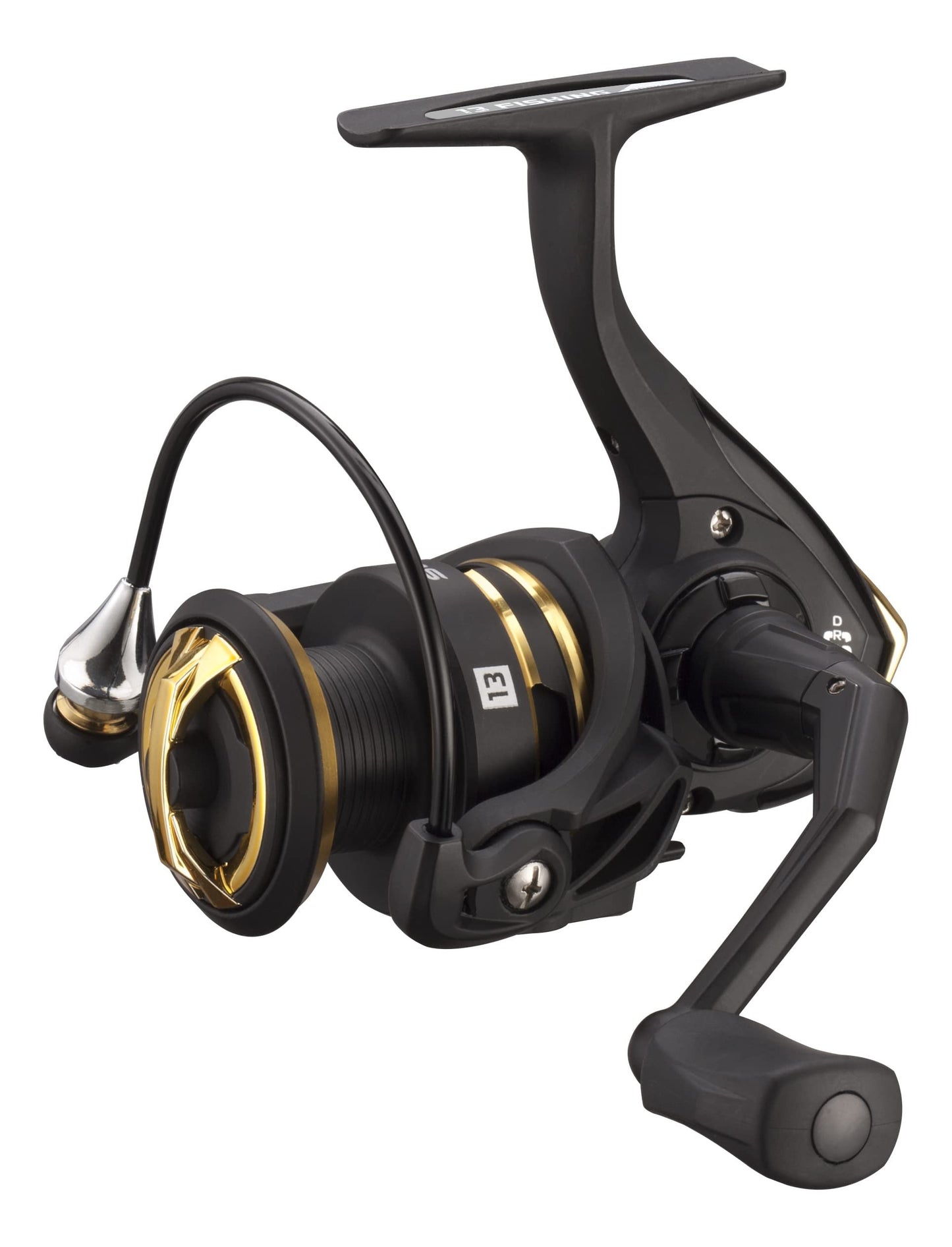 13 FISHING - Source R Spinning Fishing Reel - 5.2:1 Gear Ratio - 4.0 Size (Fresh) - Black/Gold