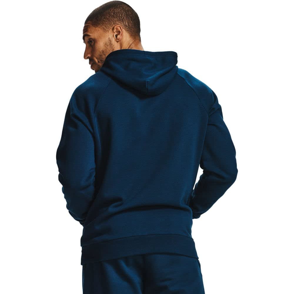 Under Armour Mens Rival Fleece Hoodie , Academy Blue (408)/Onyx Large