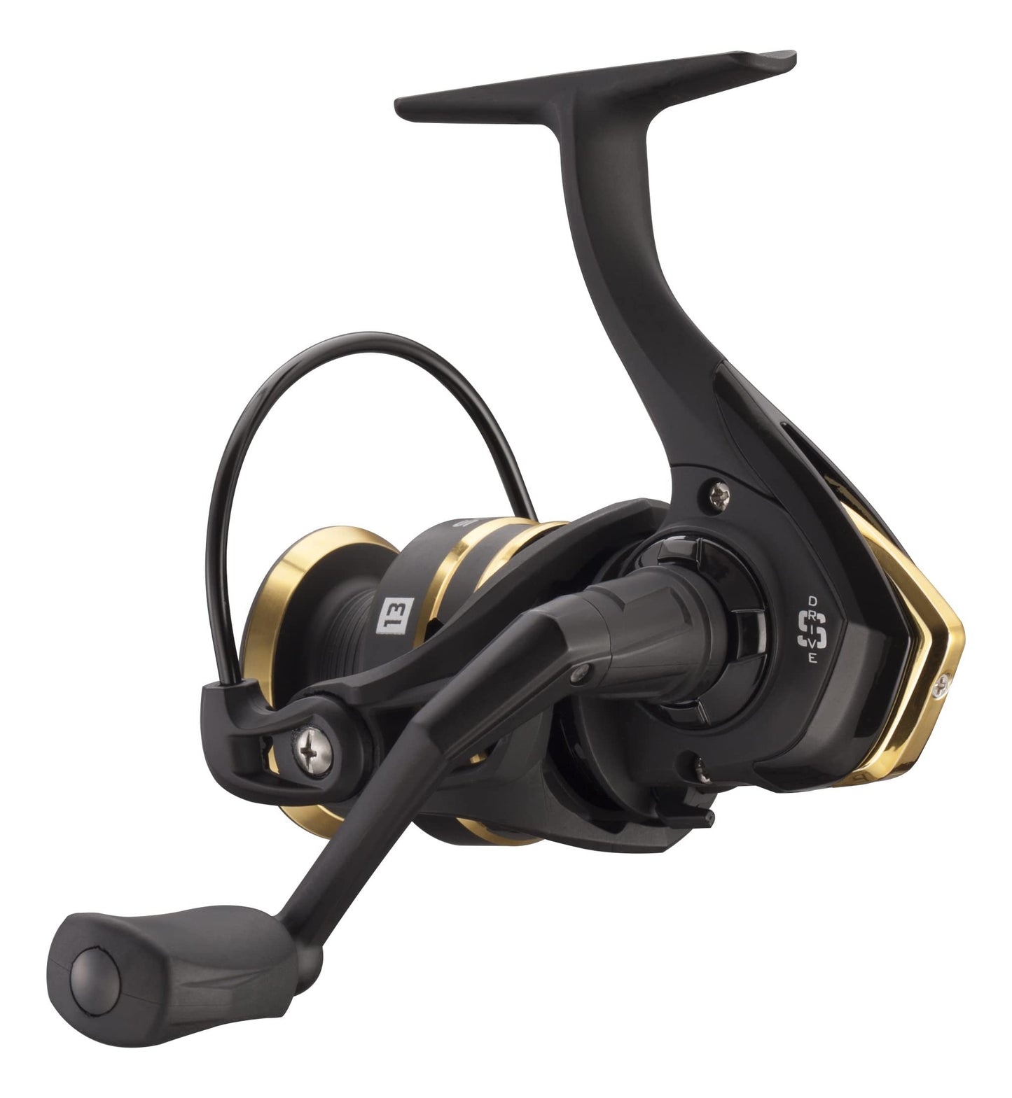 13 FISHING - Source R Spinning Fishing Reel - 5.2:1 Gear Ratio - 4.0 Size (Fresh) - Black/Gold