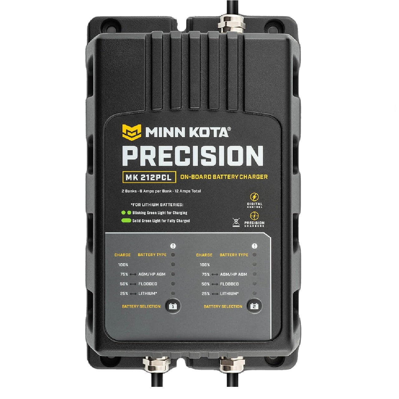 Minn Kota 1832121 MK-212 PCL Precision On-Board Marine Charger, 2 Bank x 6 Amps