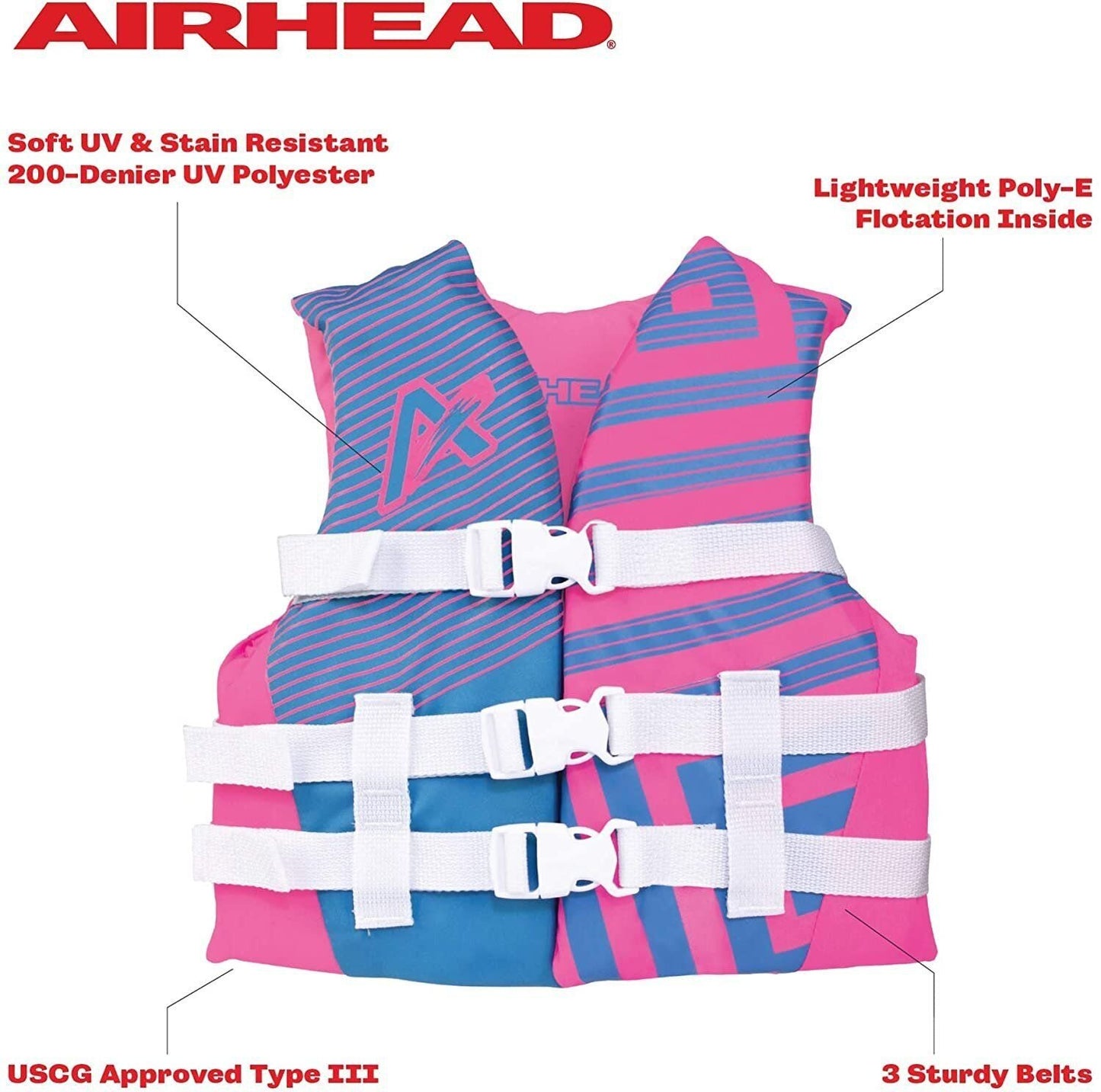 Airhead Trend Life Vest | Youth, 50-90 Pounds in Pink or Blue