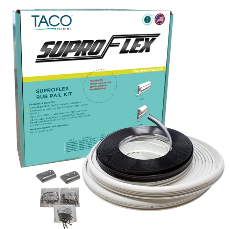TACO SuproFlex Rub Rail Kit White w/Flex Chrome 2"H x 31/32"W x 80'L
