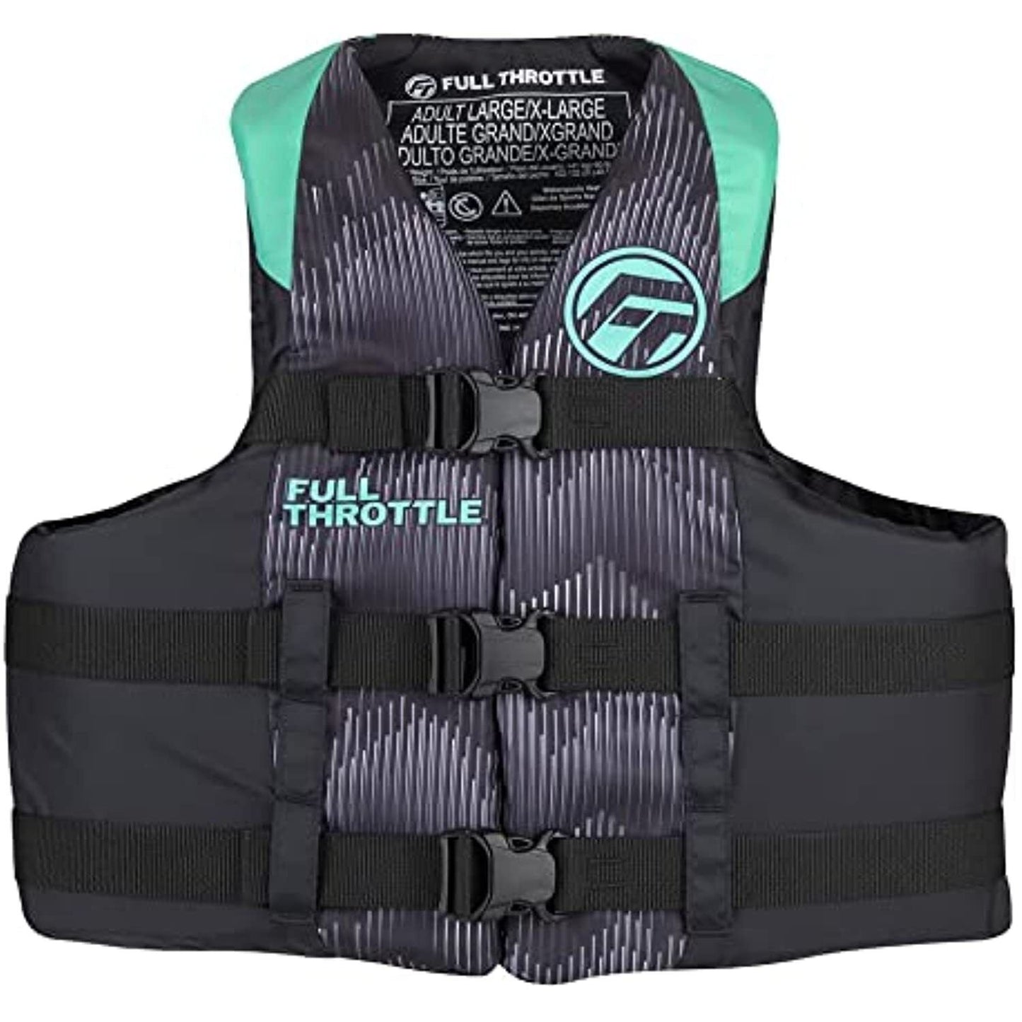 Full Throttle Adult Nylon Life Jacket - L/XL - Aqua/Black