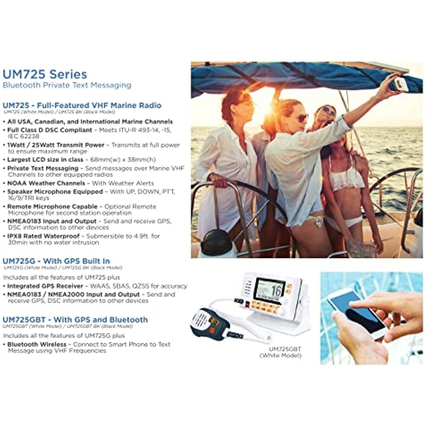 Uniden UM725 Marine VHF Radio, All USA, Canada, and Int'l. Marine Channels,