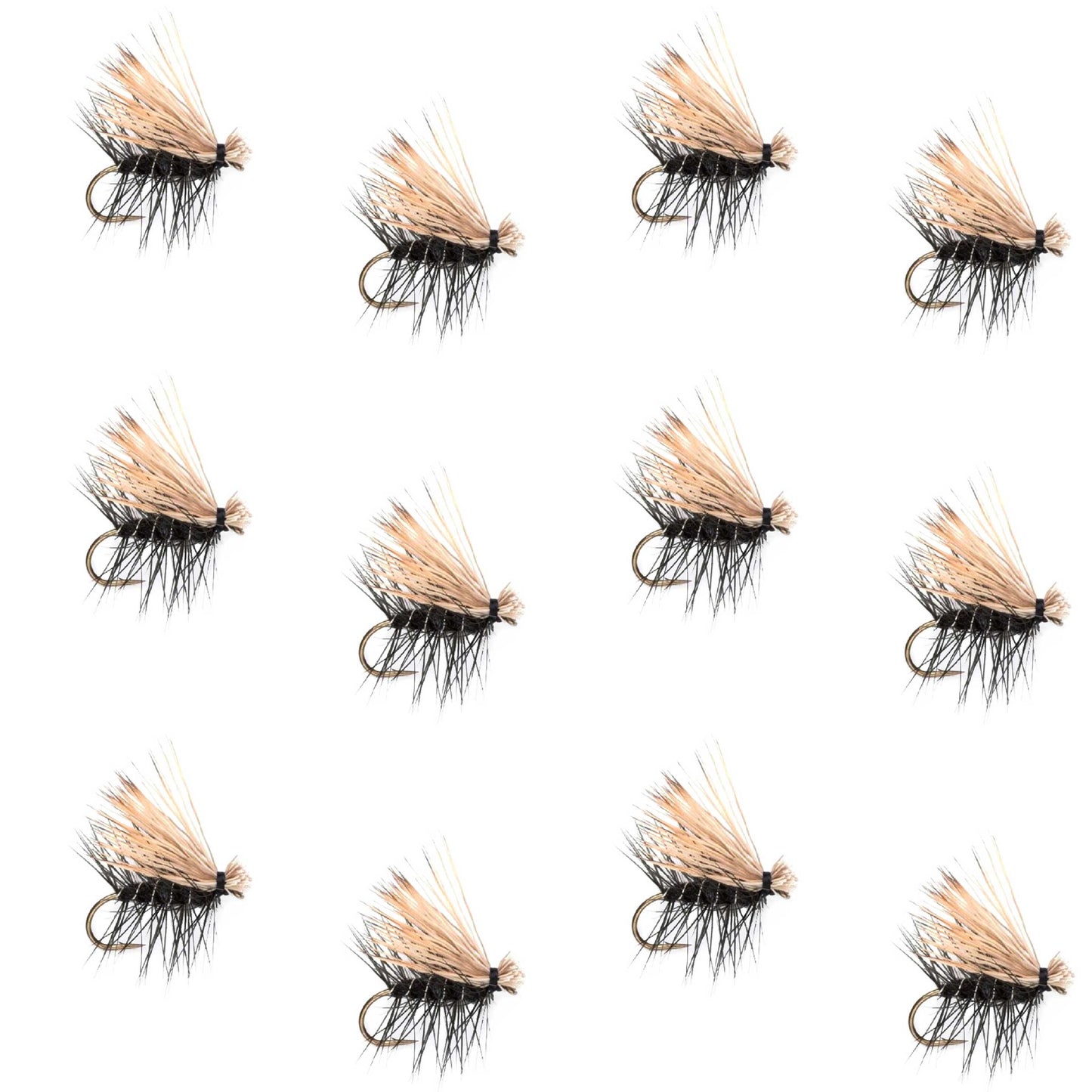 Black Elk Hair Caddis Classic Trout Dry Fly - 12 Flies Size 12