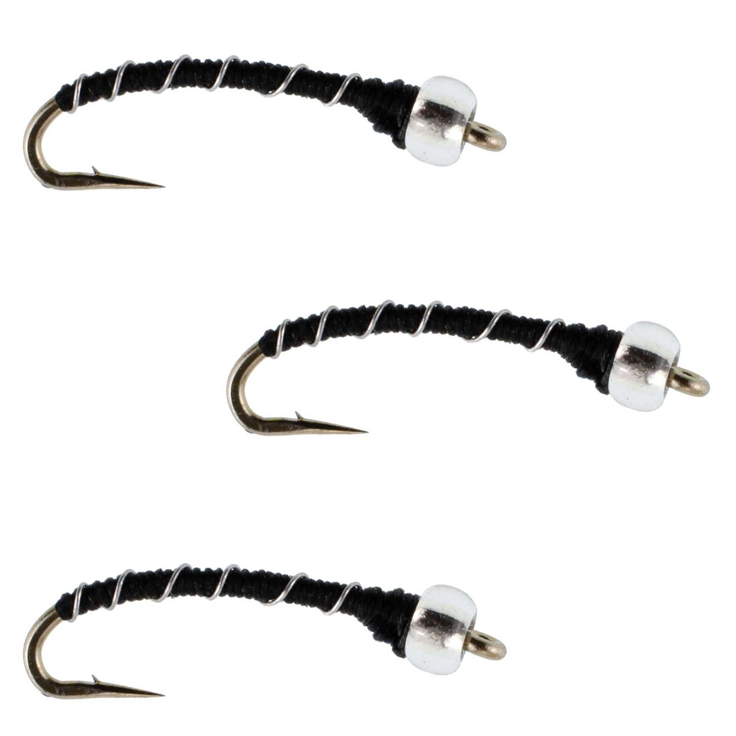 3 Pack Black Mercury Midge - Glass Bead Head Flies Size 22