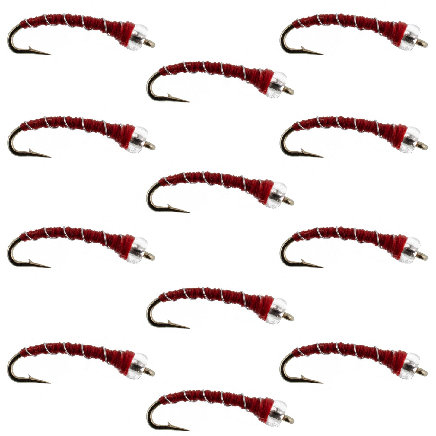 Mercury Red Blood Midge - Glass Bead Head 12 Flies Size 18