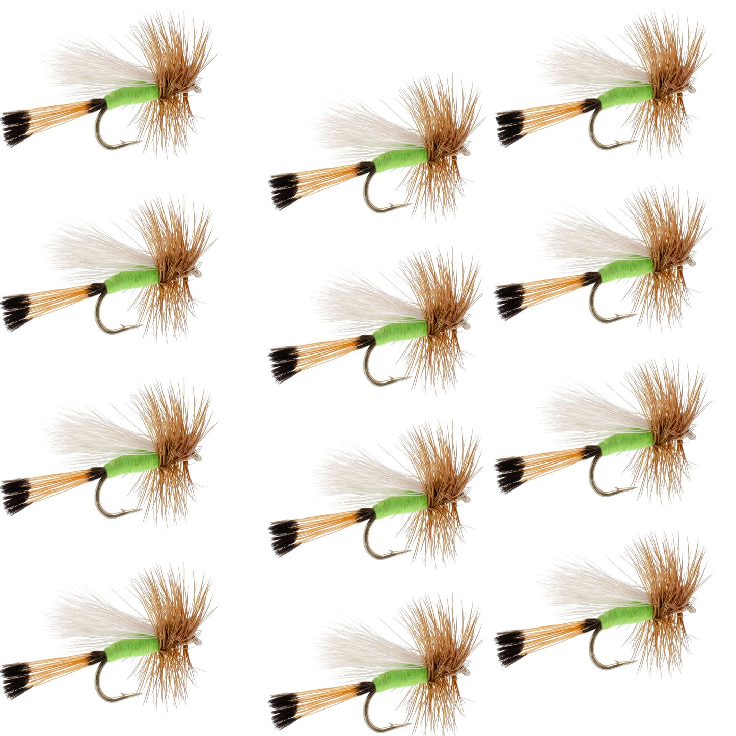Lime Trude Classic Hair Wing Dry Fly - 12 Flies Hook Size 16