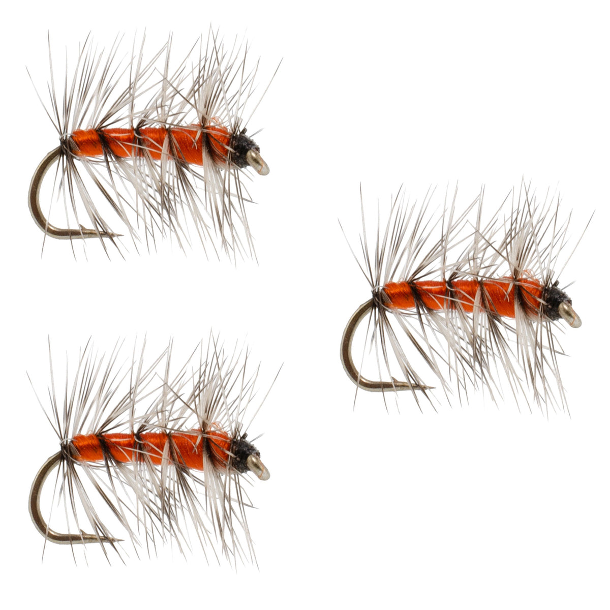 3 Pack Orange Asher Midge Trout Dry Fly - Size 20