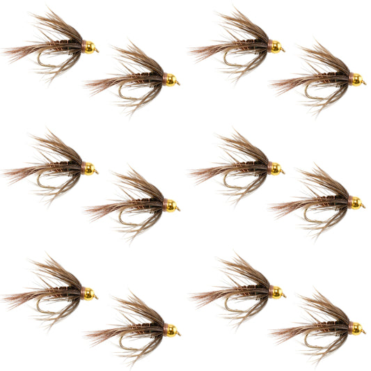 Soft Hackle Bead Head Pheasant Tail Nymph Fly - 12 Flies Size 10