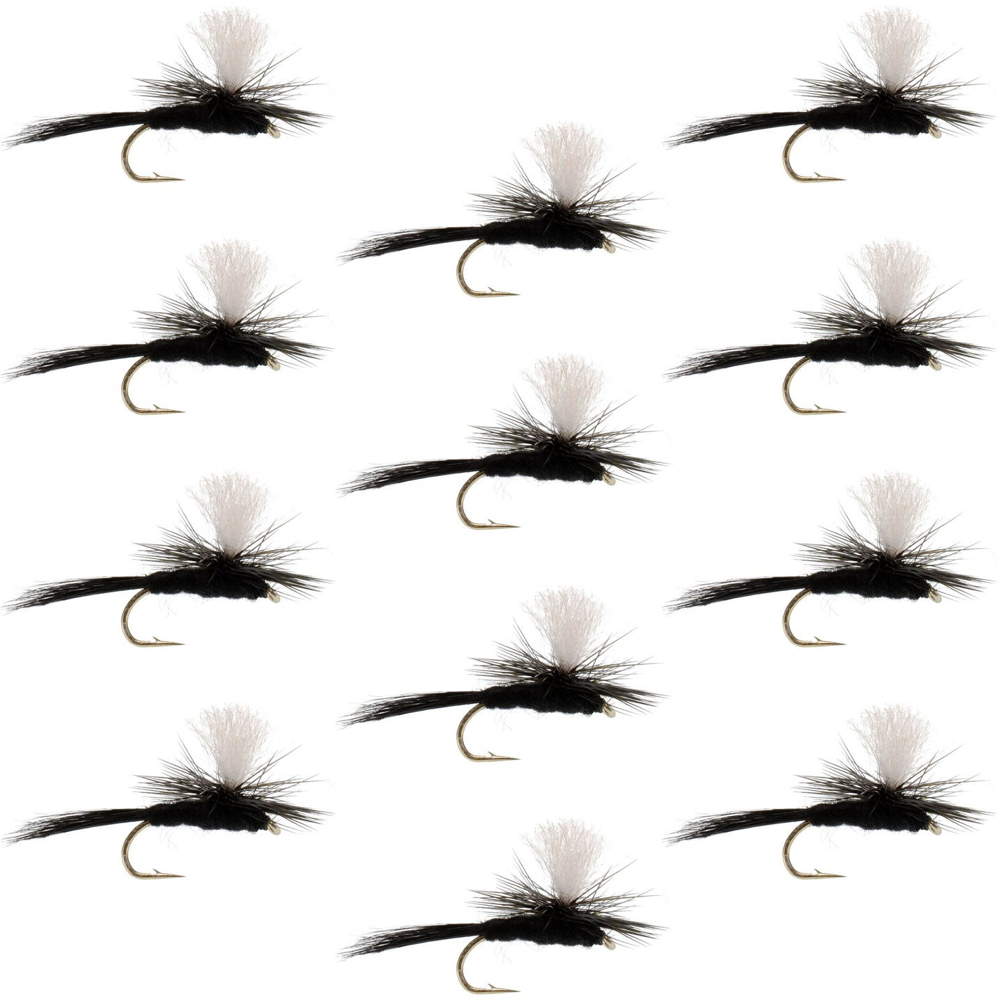 Parachute Black Gnat Classic Dry Fly - 12 Flies Size 12