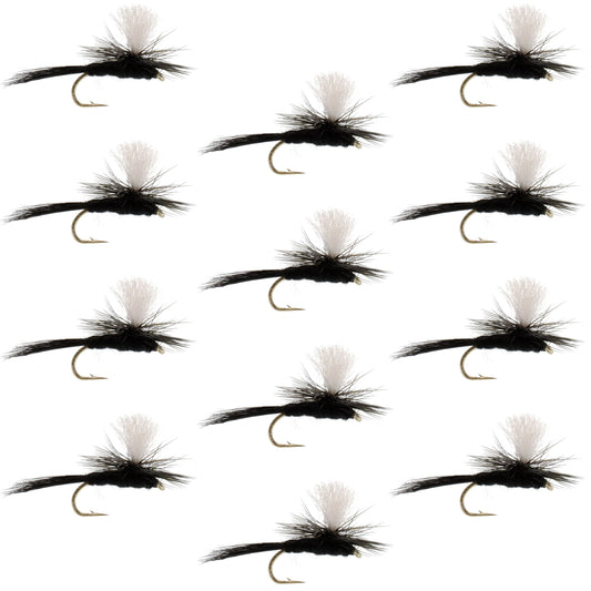 Parachute Black Gnat Classic Dry Fly - 12 Flies Size 16