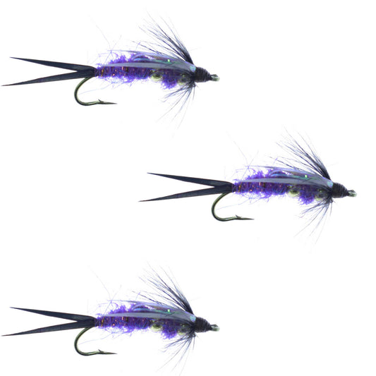 3 Pack Double Bead Purple Psycho Prince Nymph Fly - Size 10
