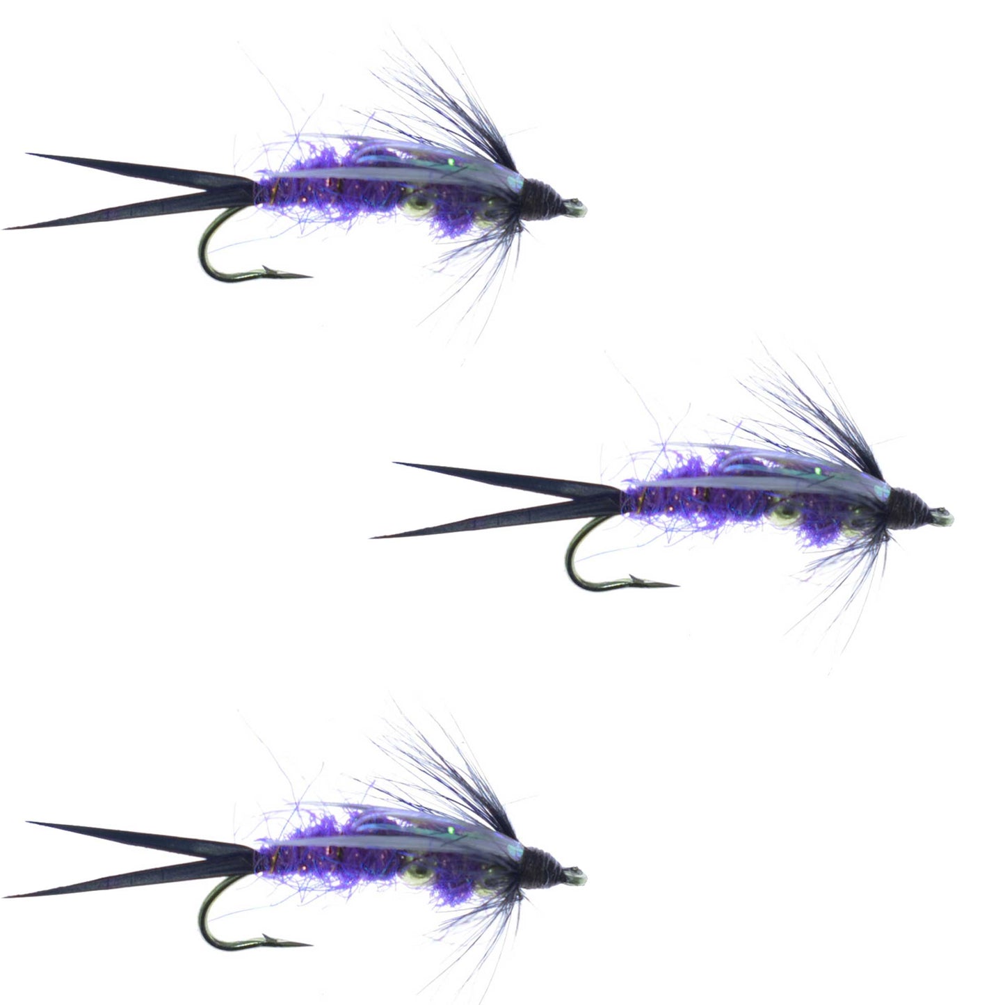 3 Pack Double Bead Purple Psycho Prince Nymph Fly - Size 14