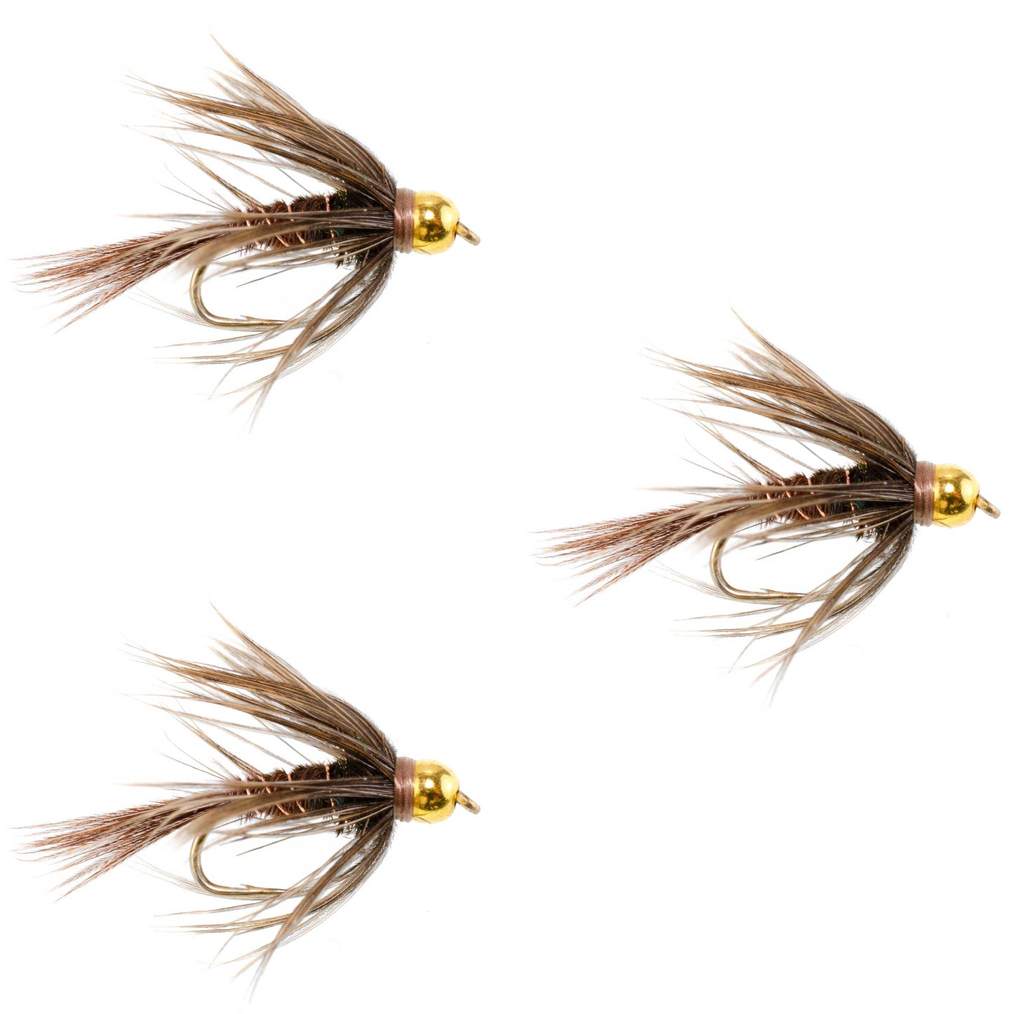 3 Pack Soft Hackle Bead Head Pheasant Tail Nymph Fly - Size 16