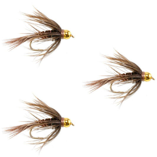 3 Pack Soft Hackle Bead Head Pheasant Tail Nymph Fly - Size 14