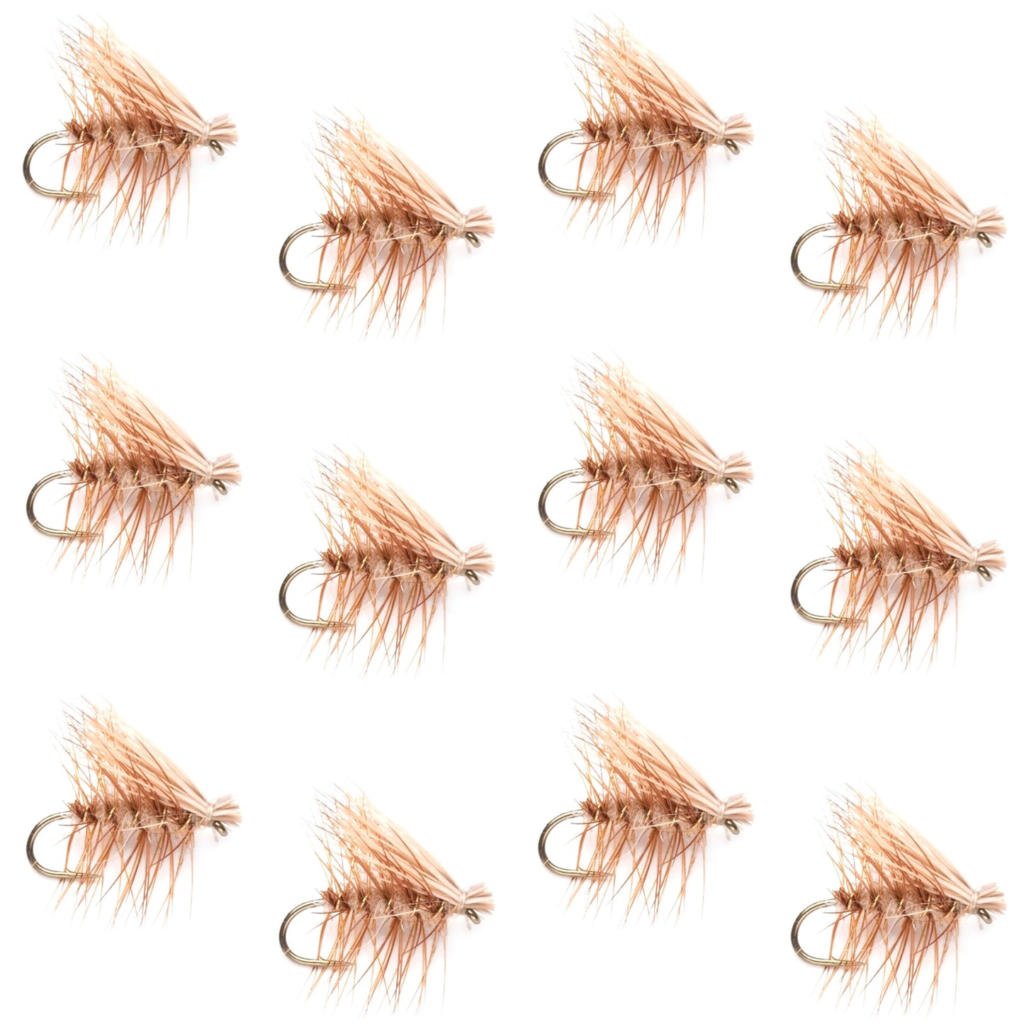 Tan Elk Hair Caddis Classic Trout Dry Fly - 12 Flies Size 18