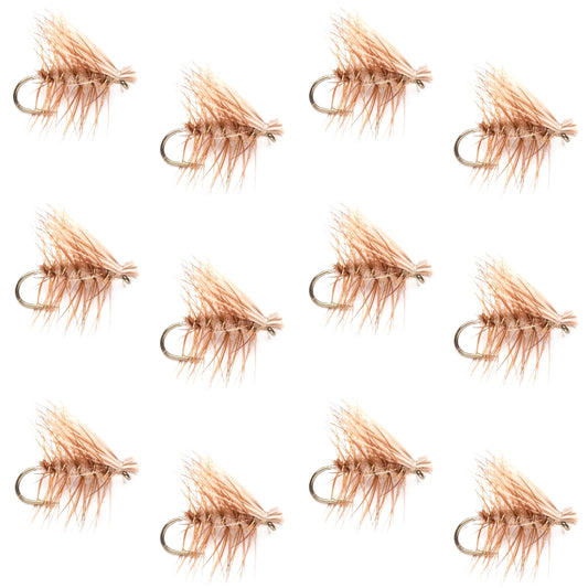 Tan Elk Hair Caddis Classic Trout Dry Fly - 12 Flies Size 16
