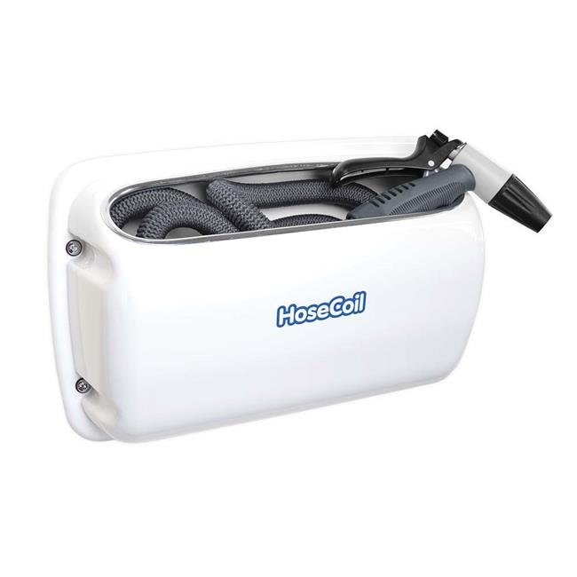 HoseCoil HCE50SW-GRAY Side Mount Expandable Enclosure with 50 ft. Hose & Rubber Tip Nozzle, Gray