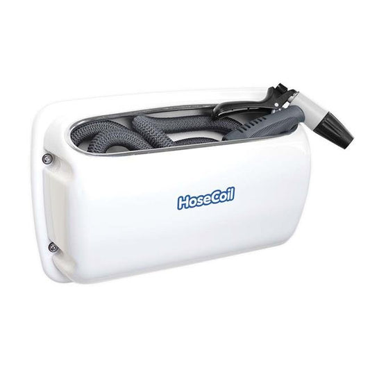 HoseCoil HCE50SW-GRAY Side Mount Expandable Enclosure with 50 ft. Hose & Rubber Tip Nozzle, Gray