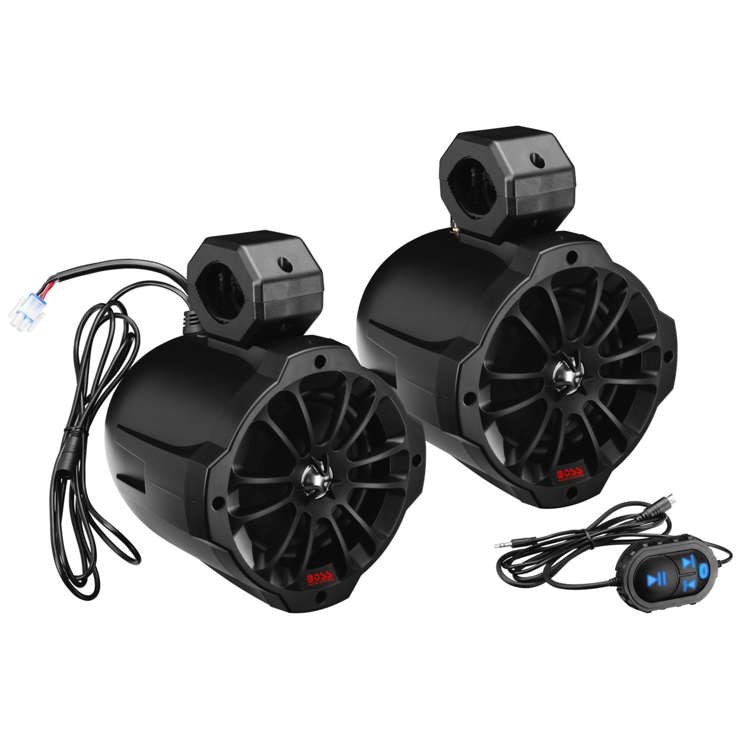 BOSS Audio Systems B62ABT ATV UTV Marine Weatherproof Waketower Speaker System - Amplified, 750 Watts Per Pair, 6.5 Inch Speakers, Full Range, 2 Way, Bluetooth, IPX5 Weatherproof, Sold In Pairs