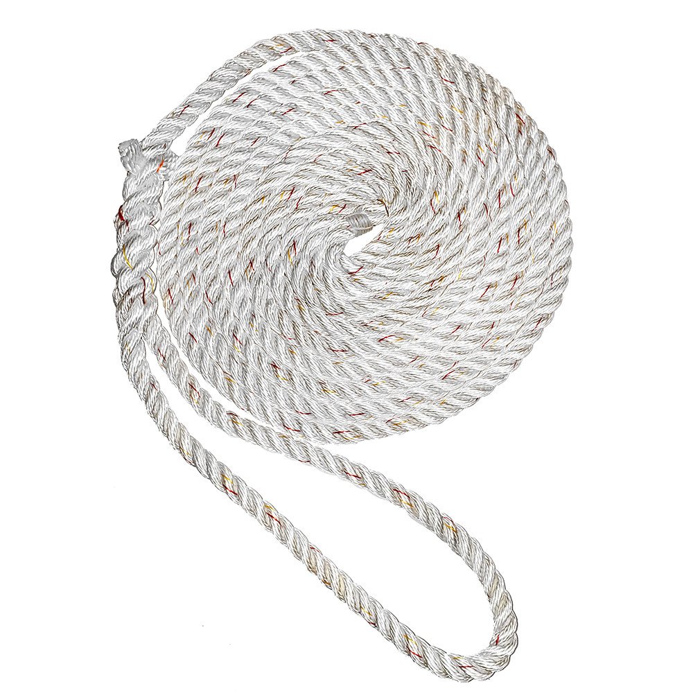 Dock Line 5/8" X 50' Nylon 3 Strand  - White w/Tracer-New England Ropes