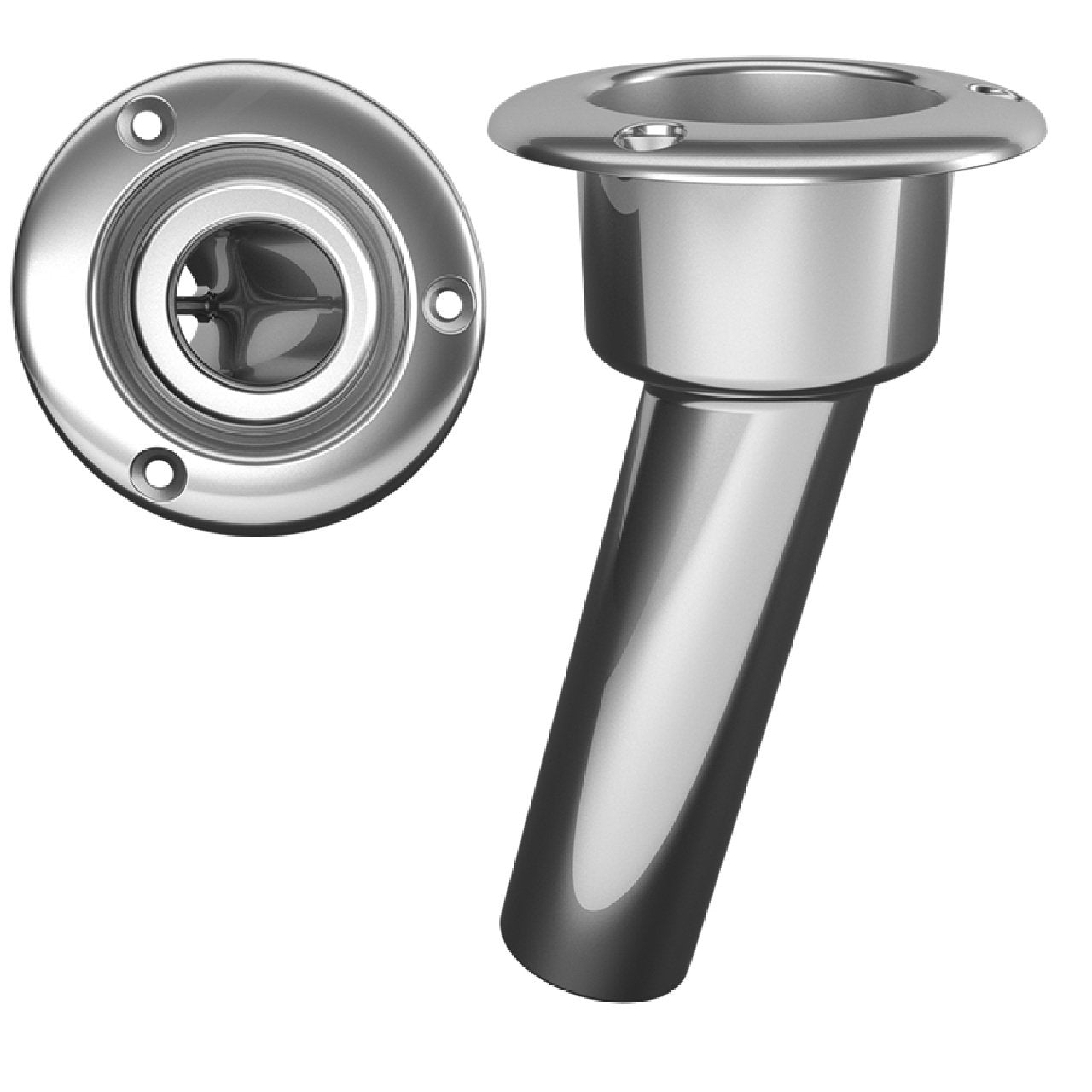 Mate Series Stainless Steel 15° Fishing Rod & Cup Holder - Open - Round Top