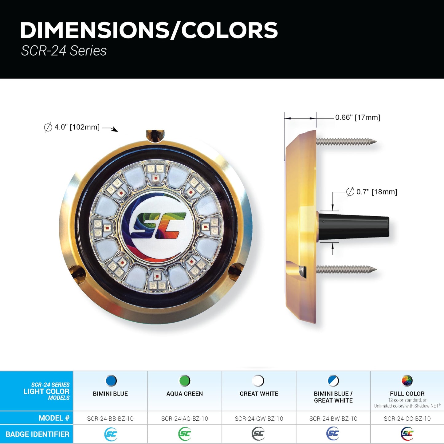 Shadow-Caster SCR-24 Bronze Underwater Light - 24 LEDs - Bimini Blue/Great White