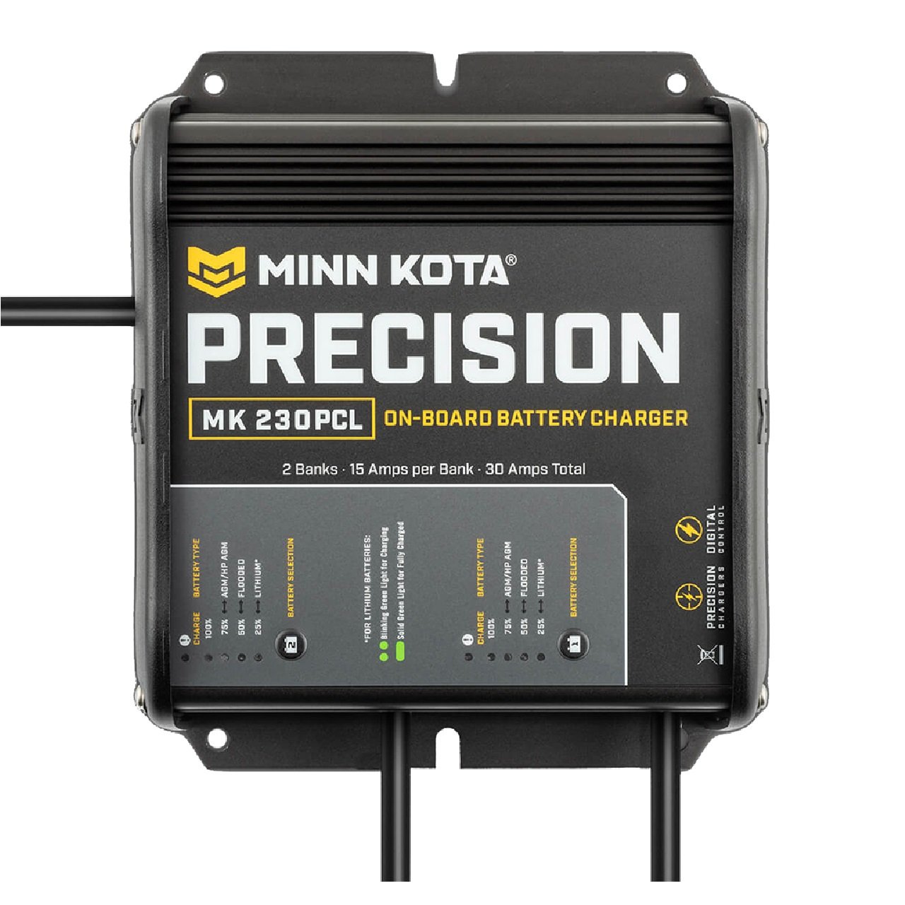 Minn Kota On-Board Precision Charger MK-230 PCL 2 Bank x 15 AMP LI Optimized Charger 1832302