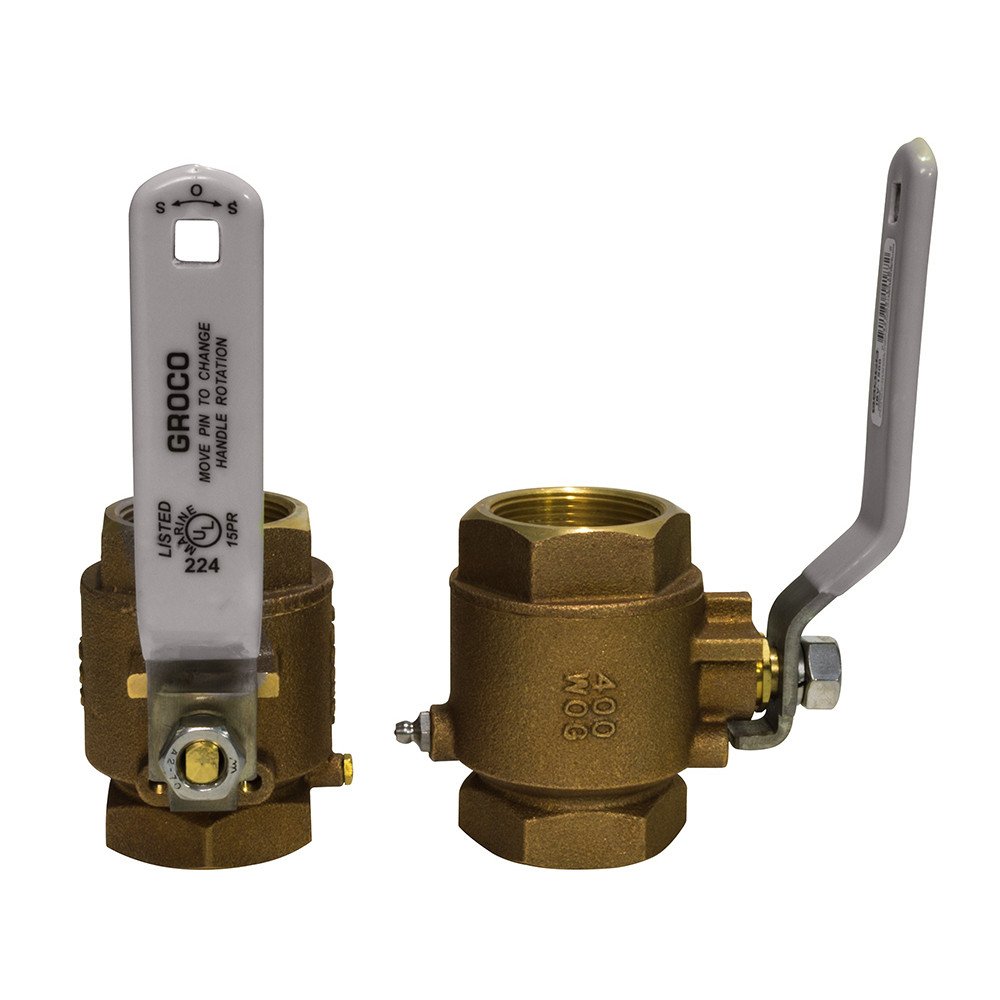 GROCO 1-1/2" NPT Bronze In-Line Ball Valve (single)
