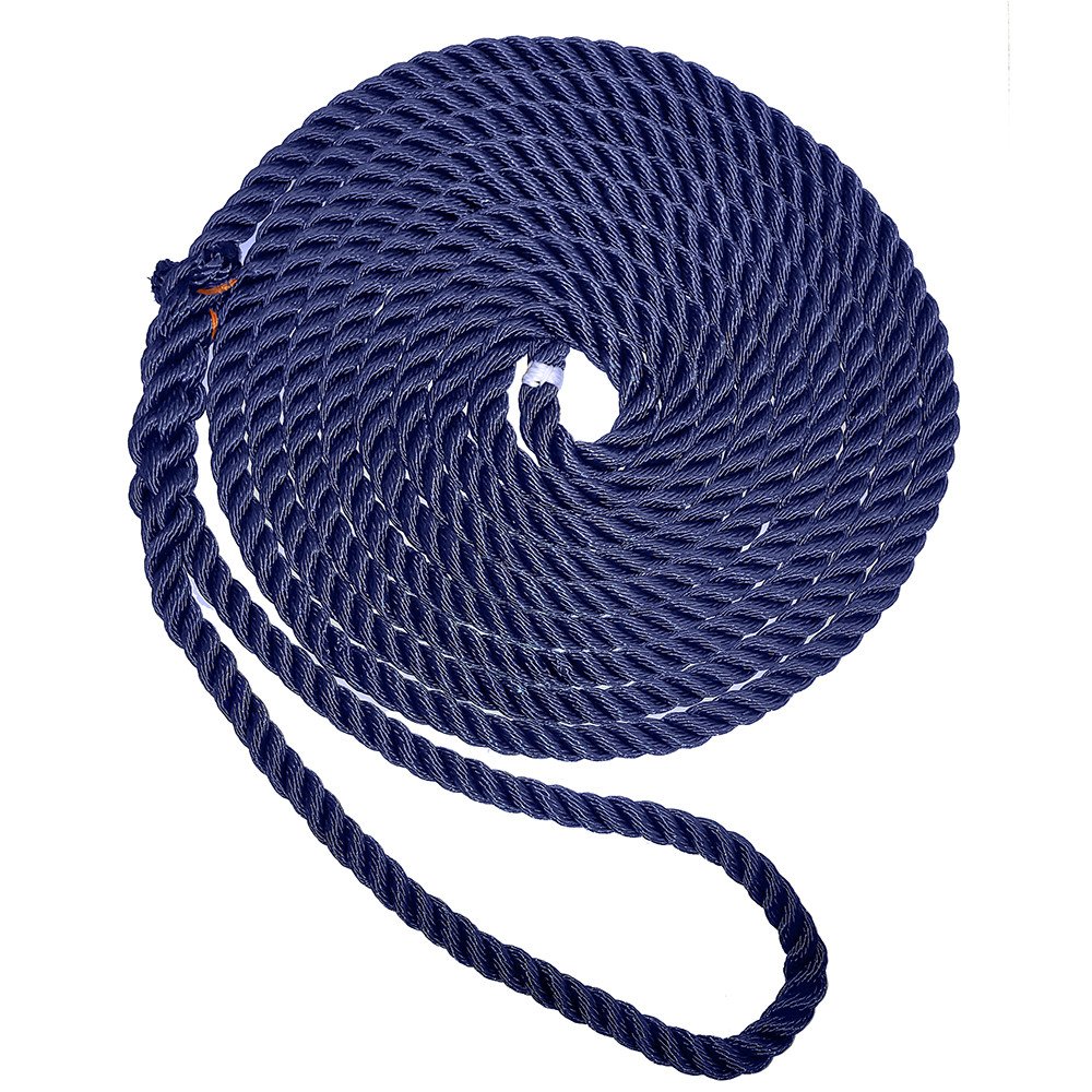 Dock Line 5/8" X 35' Nylon 3 Strand  Navy Blue New England Ropes