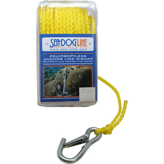 Sea-Dog 304206050YW-1 Polypropylene Anchor Line with Snap - Yellow, 1/4" x 50'
