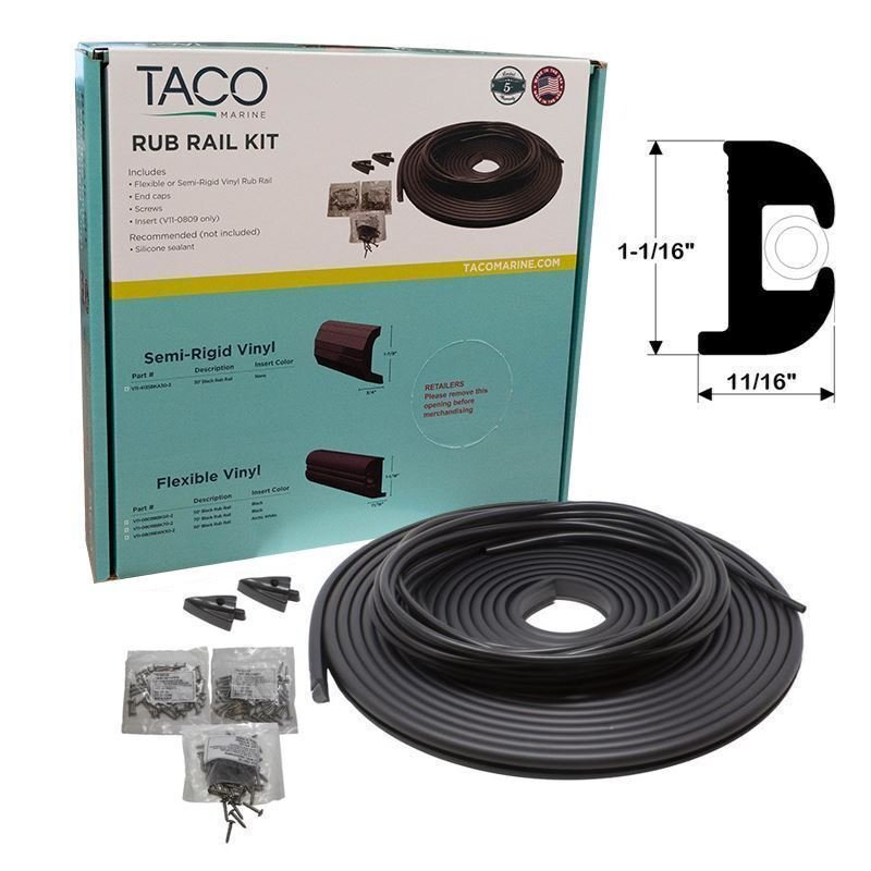 TACO RUB RAIL KIT - BLACK W/WHITE INSERT - 50' - 1-1/16" X 11/16"