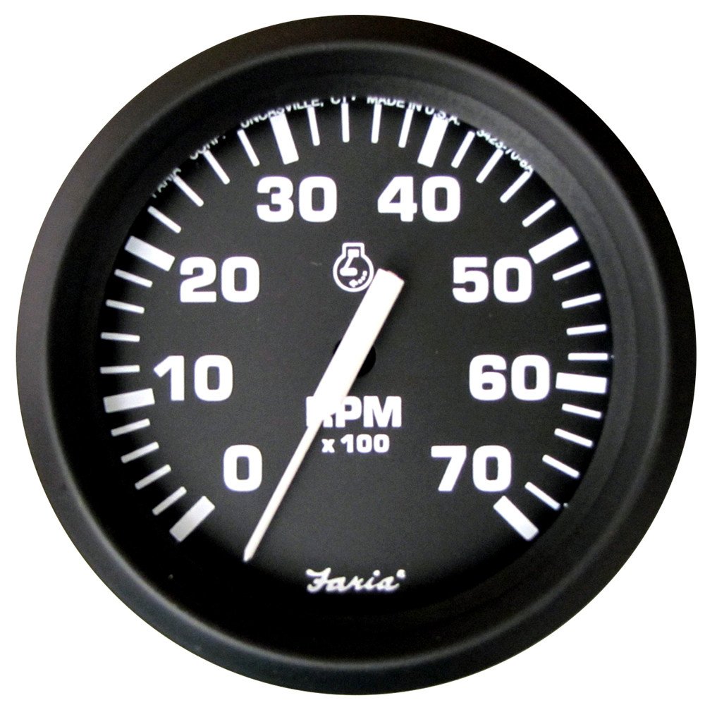 Faria Euro Black 4" Tachometer - 7,000 RPM (Gas - All Outboard) (32805)