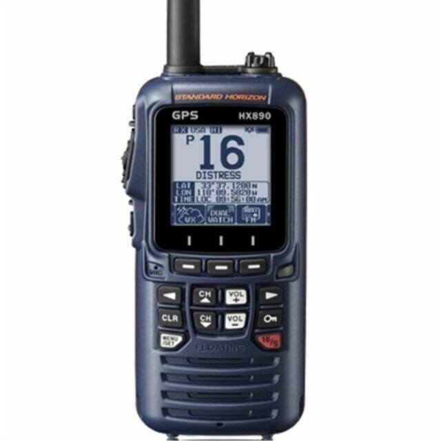 Handheld VHF Standard HX890 W/ GPS, DSC, FM recvr, Scrambler, Strobe- Float blue