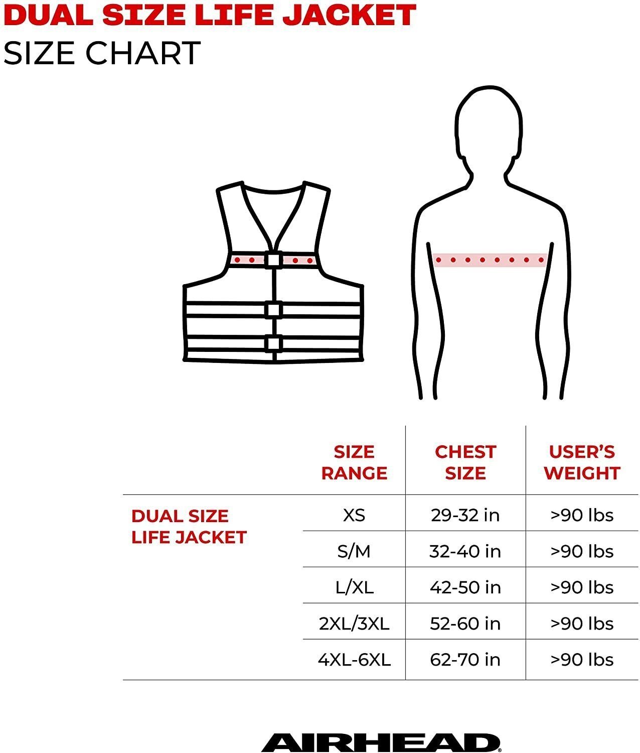 Life Vest Airhead Trend Chest Size 42 Inch To 50 Inch LG/XL