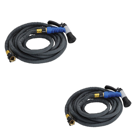 Hosecoil 20' Stainless Steel PRO Hose Kit with Boat Bumper Plastic Body Nozzle (2 Pack)