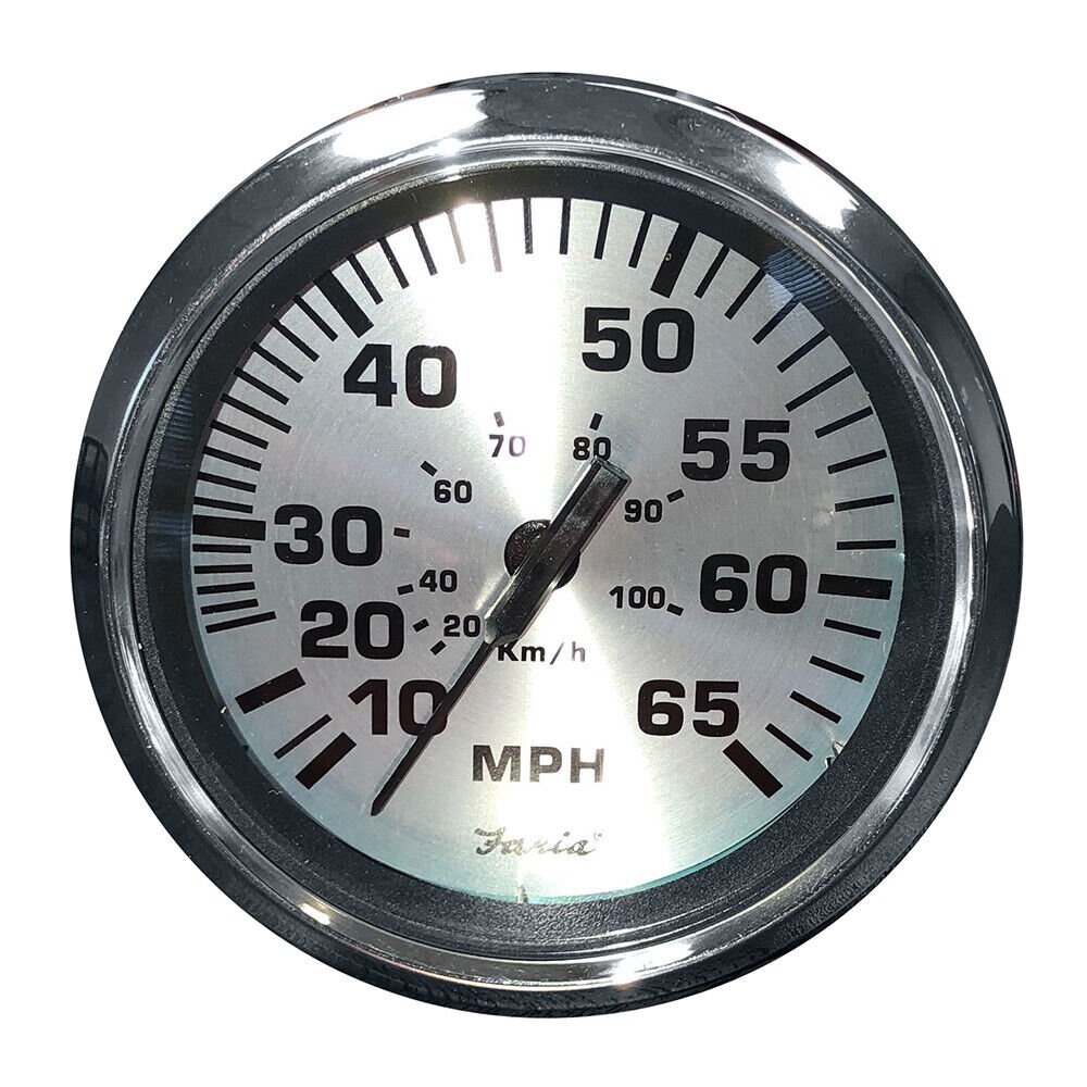 Faria 36010 Spun Speedometer Gauge 4" - Silver, 65 MPH