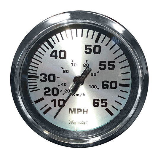 Faria 36010 Spun Speedometer Gauge 4" - Silver, 65 MPH