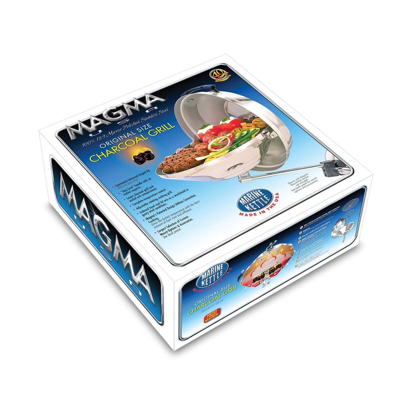 Magma Products, A10-104 Marine Kettle Charcoal Grill w/Hinged Lid, Original Size, Multi,15" Diameter
