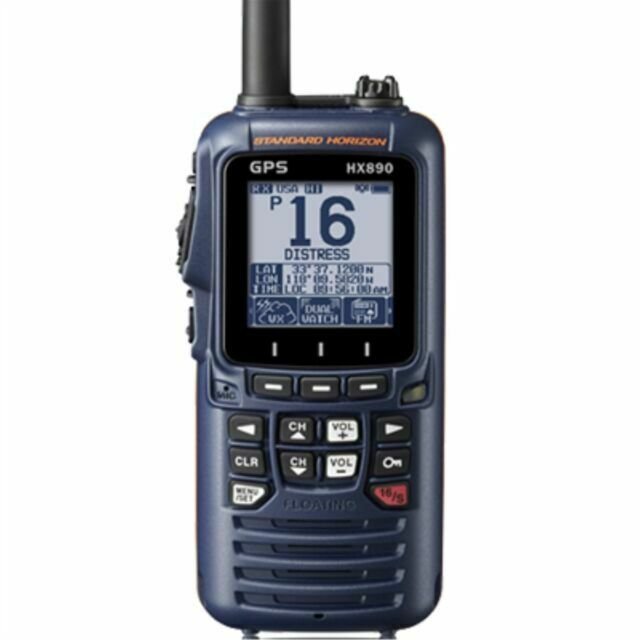 Handheld VHF Standard HX890 W/ GPS, DSC, FM recvr, Scrambler, Strobe- Float blue