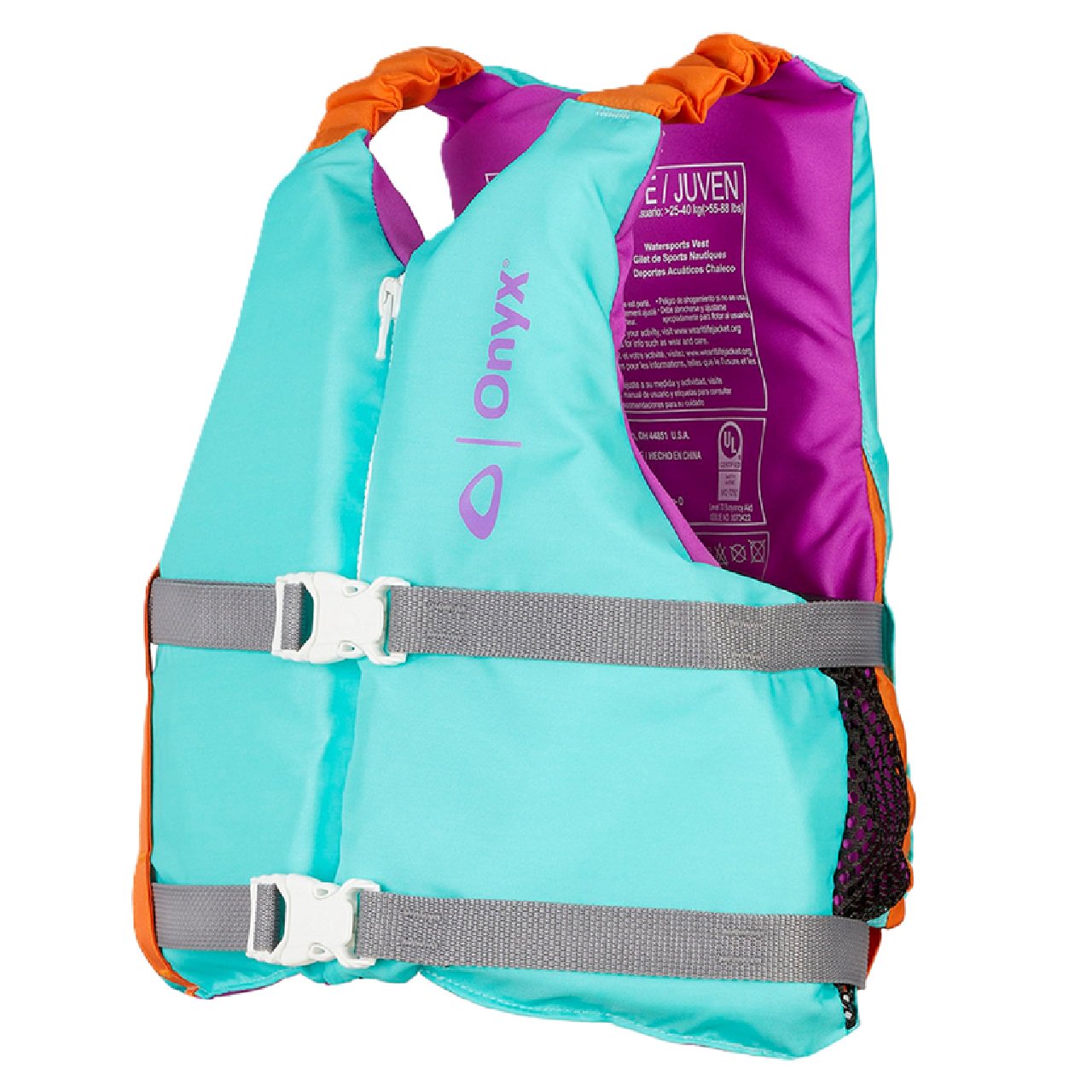 Onyx Youth Paddle Life Jacket Aqua PFD fits youth 55-88 lbs (121900-505-002-21)