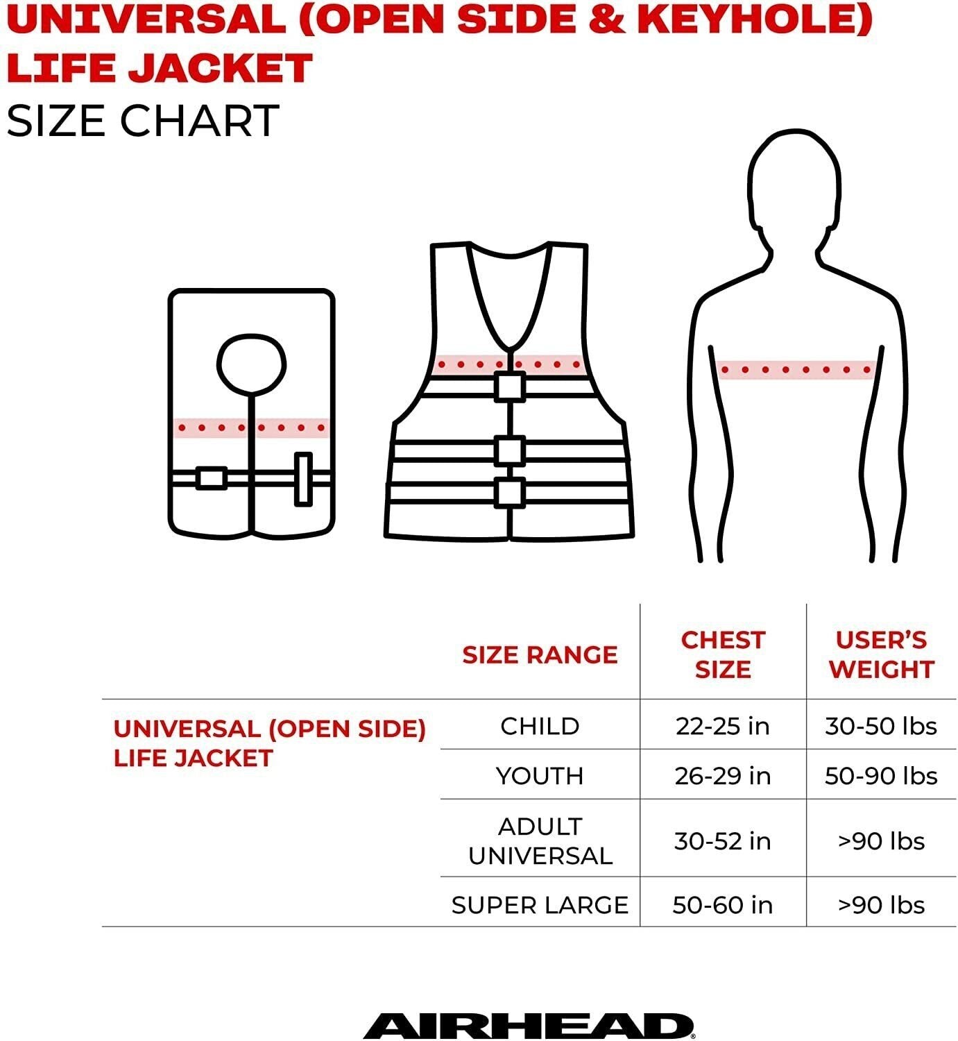 Airhead General Purpose Adult Life Vest, PFD Red, 10002-15-A-RD